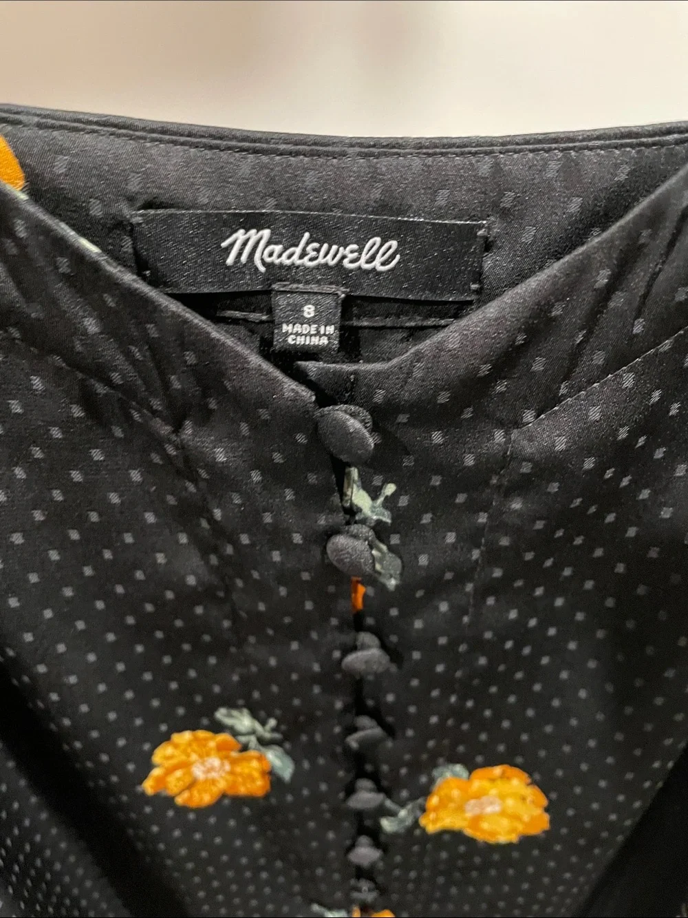 Madewell Black Slip Dress with Yellow Floral Embroidery - Picture 2 of 8